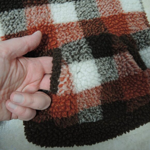 Dog Thick Fleece Coat w/ Pockets Rust Red, Brown & Ivory Check Pattern Size S/M - Picture 2 of 14